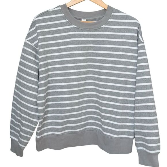 Lululemon Gray White Stripe Perfectly Oversized Pullover Sweatshirt. Small. NEW - Picture 2 of 10